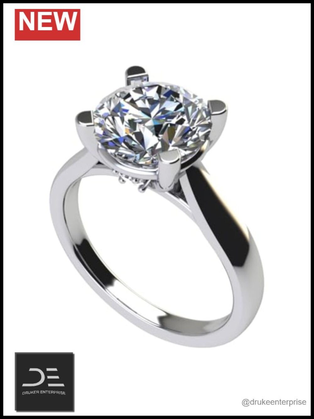 Platinum Plated Sterling Silver Cubic Zirconia Solitaire Engagement Ring 4ct